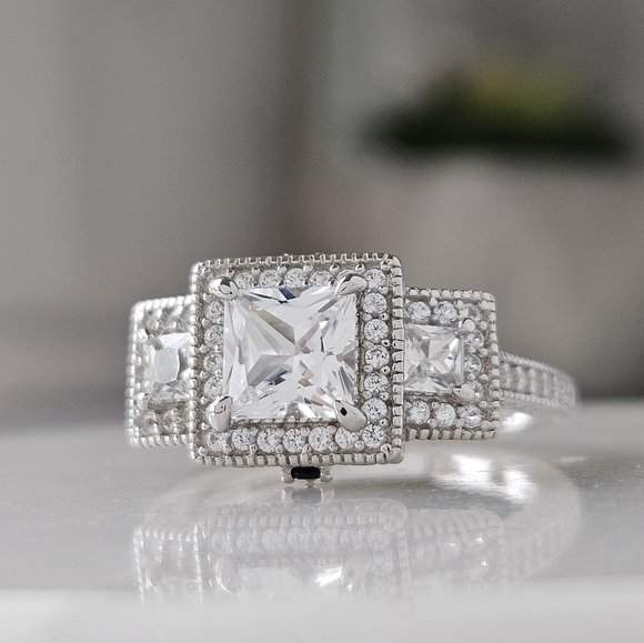 Square Cut Gemstone Ring, 925 Sterling Silver - Picture 8 of 12